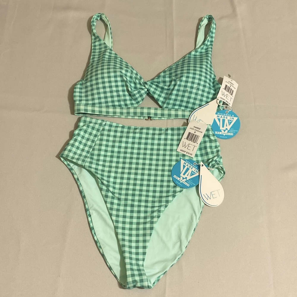 WET Women's Jade Gingham Checkered Bikini Set Size S